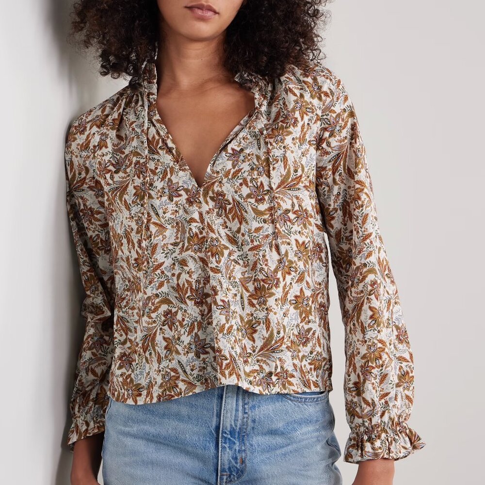 DOEN Juna Top XS, White & Paisley, NWOT